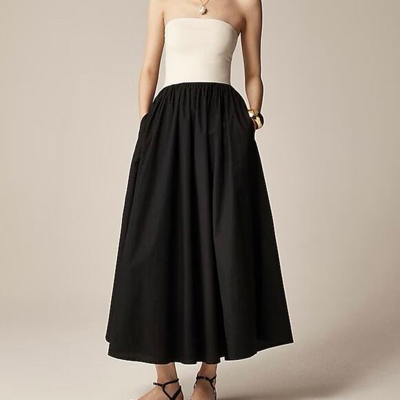 J. Crew Dresses & Skirts - J.Crew Strapless Colorblock Midi Mixy Dress Natural Black Size Small NWT